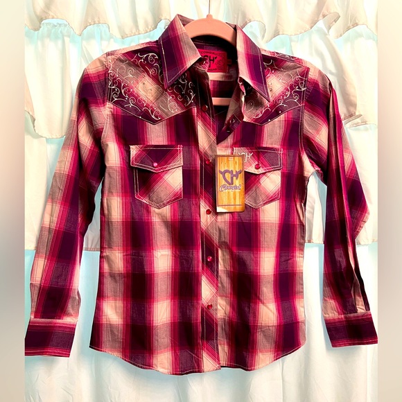 Cowgirl Hardware Girls Pearl Snap Sparkle Western Rodeo Shirt - Picture 1 of 9